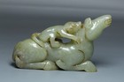 Chinese Antique Old Hetian Jade Hand-carved Horse Monkey Statues Figurines