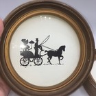 Vtg Pair Horse Drawn Carriage Silhouette Art  Round Framed Hang  Pictures Mcm 6   