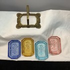 Czechoslovakian Art Glass Intaglio Open Salt Cellar Dishes In Brass Carrier    30s