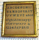 Antique 19thc Punch Paper Alphabet   Number Sampler In Lemon Gold Frame