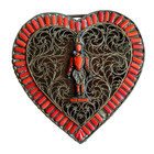 Kathmandu Nepal Vishnu Box Brass Turquoise Coral Glass Filigree Gilded Heart