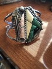 Vintage Navajo Native American Turquoise    Sterling Long Leaf Cuff Signed