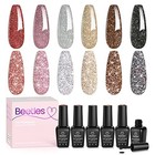 Glitter Gel Nail Polish Set - 6 Holographic Colors  Uv Led Soak Off  Manicure Gi