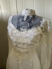 Vintage 1960   s Victorian Style White Wedding Dress Hat Chiffon And Lace Fits Xs