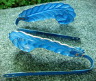 2 Vintage Antiqued Blue Enameled Metal Curtain Drapes Tie Backs Leaf Wall Hooks