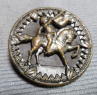 Large Vintage Antique Metal Picture Button Trumpter Riding Horse