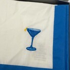 Vintage Set Of 12 Blue Embroidered Martini Glass Cocktail Napkins Nantucket Dist