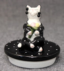 2002 Amy Lacombe Whimsiclay Jar Candle Topper Polka Dot Cat W  Flowers Epoc