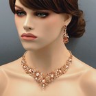 Jewelry Set Necklace Earrings Peach Crystal Rose Gold Plated Women Pageant Prom