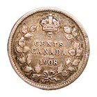 Very Tough Find 1908 Canada 5 Cents Large  8  Variety     Decent Vg 