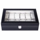12 Slot Watch Box Black Leather Display Case Glass Top Organizer Men Jewelry