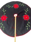 Christmas Tree Skirt Black Red Poinsettia Appliqu   Embroidered 48    Round Euc