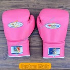 Custom Made Sparring Boxing Gloves 16oz  Groin  Head Guard  Pink  White  Cowhide