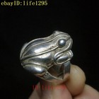 Collection Old Chinese Tibet Silver Carving Vivid Frog Statue Ring Decoration