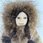 Vintage Inuit Eskimo Real Fur Doll Hand Carved Antler Bone Face 10 5   