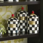 Mackenzie-childs Courtly Check Canister Set Of 3  Stock Us-no Import Fees
