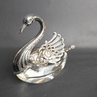 Vtg Silver Swan Salt Cellar Sterling Rose Spoon Movable Wings Victorian As Is