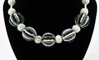 Handmade Necklace Glass Beads Black White Silver Hematite Beaded Balls 24 Inches