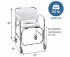 Wheeled Commode Wheelchair  Adjustable Height  Backrest  250 Lb  White
