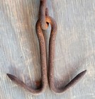 Vintage Industrial Cast Iron Butcher Trolley With Two Meat Hooks - 18 75  Length