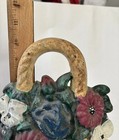 Lodge Antique Vintage Basket Flowers Cast Iron Doorstop Lacs 755n Metal
