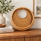 Vintage Round Wicker Wall Hanging Basket Boho Crescent Pocket Planter Decor