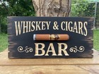 Cigar Lounge Whiskey Bar Bourbon  Wood Sign Carved Rustic Tavern Antique Look