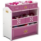 6 Bin Storage Toy Organizer Solid Wood   Fabric Stackable Rectangle White pink