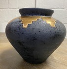 Vera Russell Pottery Vase Planter Southwestern 22k Gold Black Signed