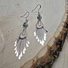 Sterling Silver Turquoise Cabochon Fan Dangle Earrings French Wire Southwestern