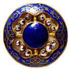 Large Antique Champleve Enamel Button Pierced Brass   Cut Steels Nice 1 1 4