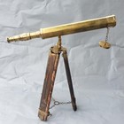 Vintage Collectible Brass Single Barrels Telescope With Antique Wooden Stand