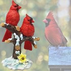 Cardinal Figurine - 2 Red Cardinals On A Snowy Tree Branch - Bird Statues  
