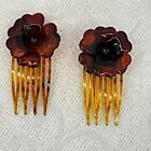 Vintage Brown Floral Hair Combs With Rose Design   Brown Finish