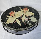 Floral Biscuit Tin Oval With Handles Daffodils Black Vintage 1950s Free Shipping