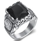 Mendel Mens Natural Black Obsidian Crown Ring For Men Stainless Steel Size 7-15