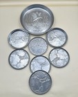 Vintage Aluminum Metal Coasters Embossed Various Sizes 1960 s Set Of 8
