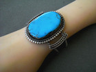 Native American Navajo Turquoise Sterling Silver Cuff Bracelet W  Beaded Wire 2 