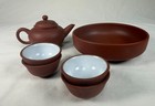 Vintage Chinese Yixing Red Clay Gongfu Tea Set Teapot 4 Cups Nesting Bowl