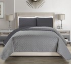 Embossed Geometric Reversible Bedspread quilt coverlet With Sham Set  charcoa   