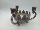 Vintage Leonard Silver Plate Lotus Flower Frog And 3 Arm Candle Holder