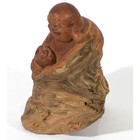 Us Seller - Hand Carved Cedar Wood Statue Happy Buddha
