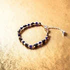 Black Leather Bracelet  Stainless Steel Cubes  Cobalt Miyuki Beads  Boho Style