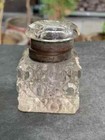 Vintage Rare Handcrafted Cut Clear Crystal Inkpot Inkwell With Metal Hinged Lid