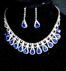 Blue Crystal Choker Rhinestone Necklace Earring Set Bridal Prom Pageant
