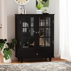 Living Room Storage Cabinet Minimalist Black Buffet Cabinet Double-layer Glass