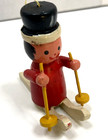 Vintage Wood Gnome Elf On Wooden Skis Christmas Ornament 3 Inch 1985