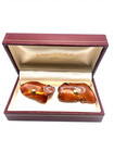 Georges Chabrolle Paris Cufflinks Gold Plated Polished Natural Baltic Amber