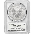 2017  w   1 American Silver Eagle Pcgs Ms70 Mercanti Signed Label One Of The