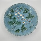 Vintage Zell Majolica Strawberry Pattern 9 25    Pedestal Plate Stand Blue Green